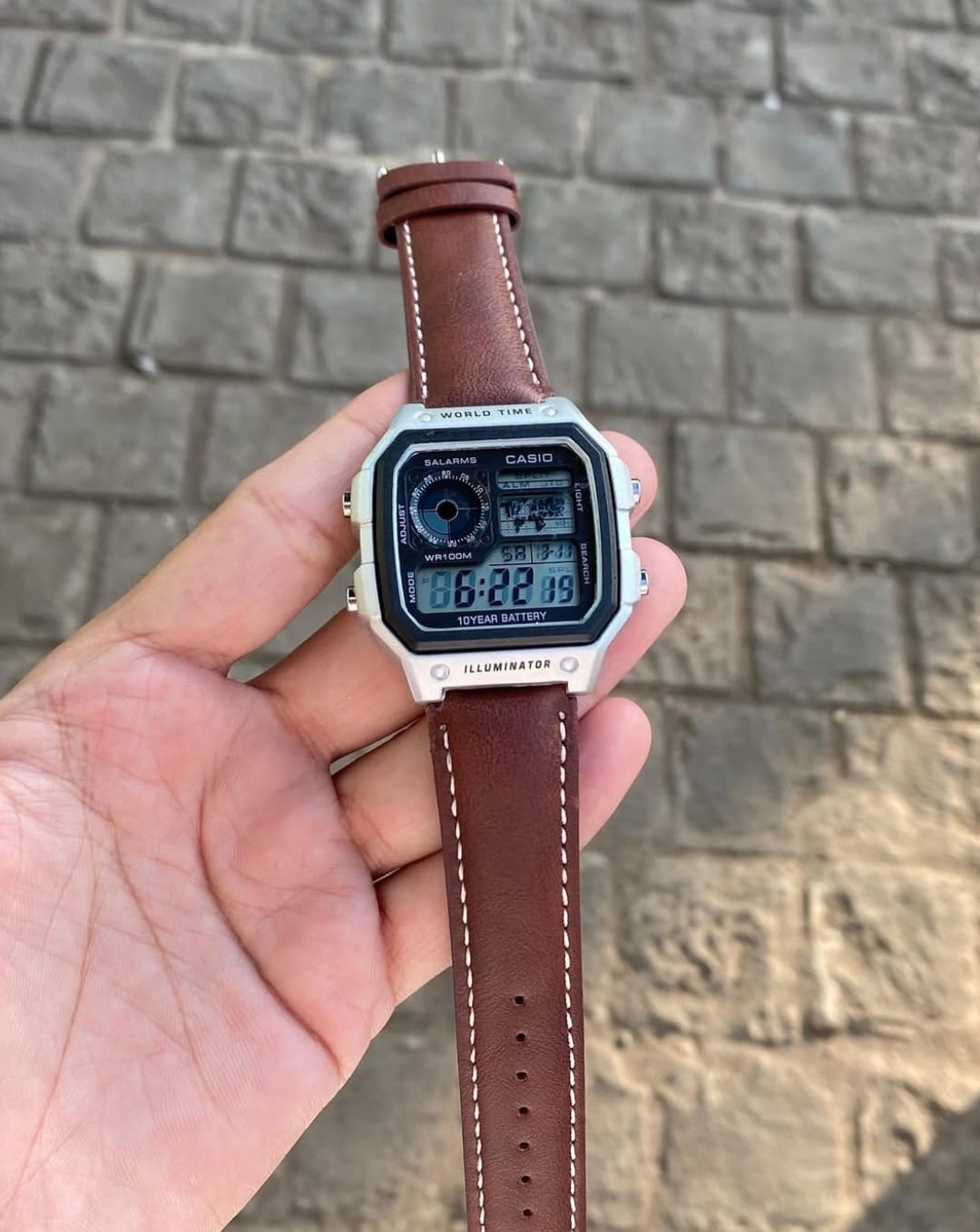 CASIO AE-1200WHL-5AVDF - Silver Shield & Wine Leather